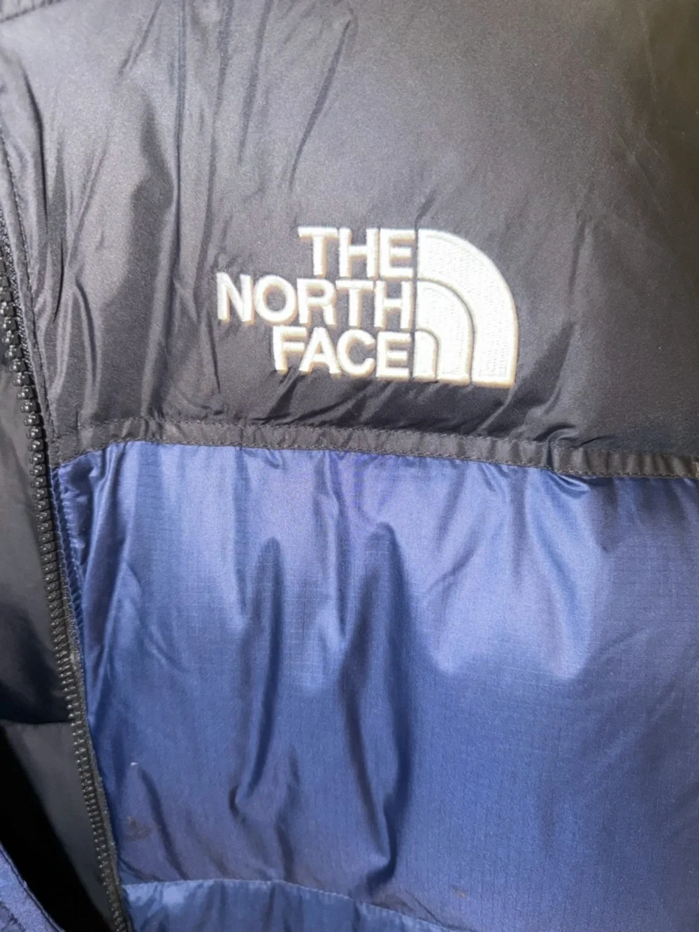 The North Face Black Navy Shell Nuptse Large Rip